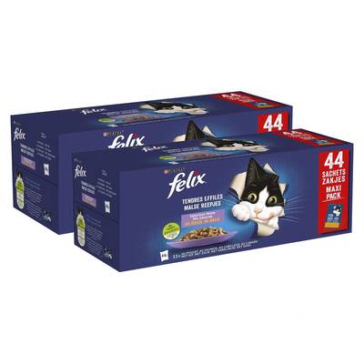 Purina - Félix Sachets en Gelée Tendres Effilés Sélection Mixte 4 variétés pour chat, Lot de 2x44x85g