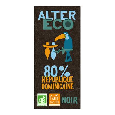 Alter Eco - Commerce Equitable Chocolat Noir 80% Cacao Bio de République Dominicaine, 100g