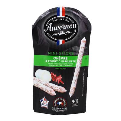 Auvernou Mini Sticks de Saucisson Chèvre & Piment d'Espelette, 100g