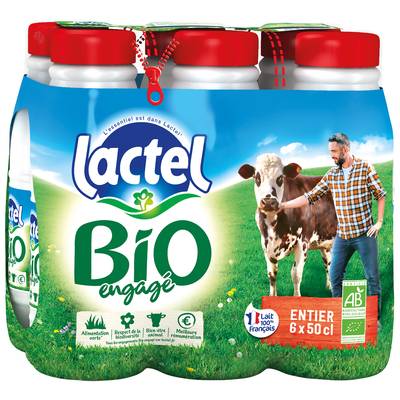 Lactel Lait entier bio, 6x50cl