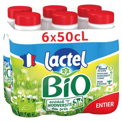 Lactel Lait entier bio, 6x50cl