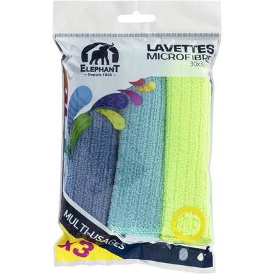 Elephant Lot de 3 lavettes microfibre