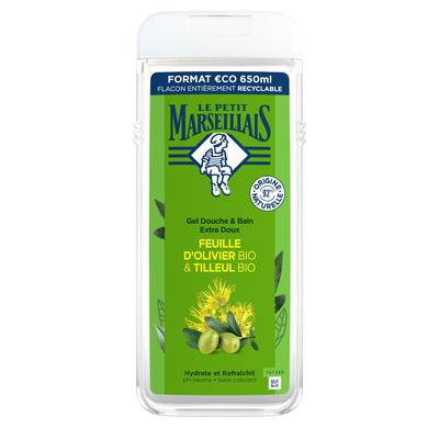 Le Petit Marseillais Gel Douche & Bain Extra Doux Feuille D'Olivier BIO & Tilleul BIO, 650ml
