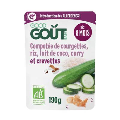 Good Goût Compotée de courgettes, riz, lait de coco, curry et crevettes Bio Sachet Bébé Dès 8 mois, 190g
