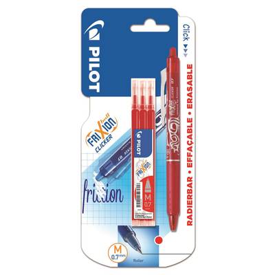 Pilot Stylo effaçable Frixion Ball Clicker encre gel effaçable rouge + 3 recharges pointe moyenne, 1  stylo