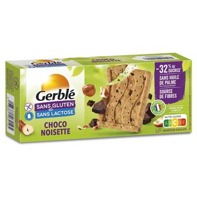 Gerblé Sans Gluten Sans Lactose 12 Biscuits Chocolat Noisettes -32% de sucres Sans Gluten, 150g
