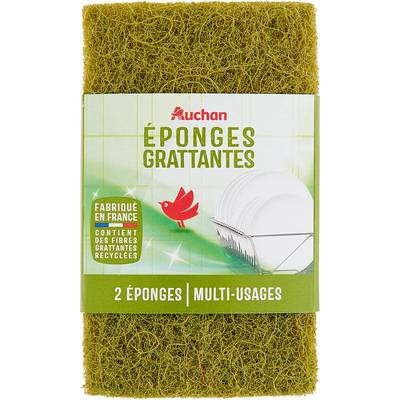 Auchan Mieux Vivre Eponges grattantes multi-usages, 2 éponges