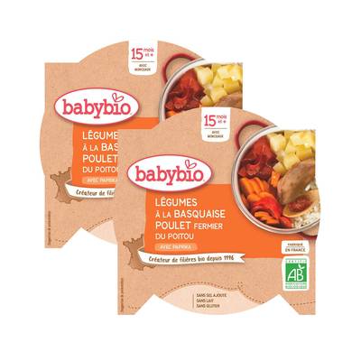 Babybio Légumes à la Basquaise, Poulet de nos régions Bio Assiette Bébé Dès 15 mois, Lot de 2x260g