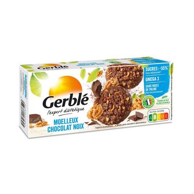 Gerblé Teneur Réduite 6 Moelleux Chocolat et Noix -55% de sucres en moins, 138g