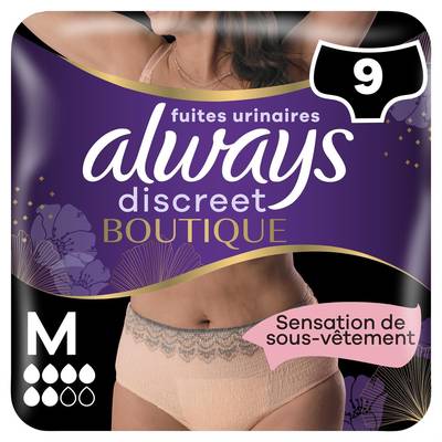 Always Discreet Culottes Fuites Urinaires Beige Taille M, 9 culottes