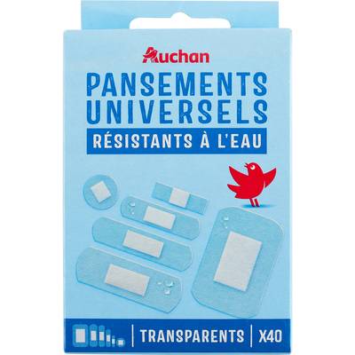Auchan Pansements multi-usages résistants à l'eau 6 tailles, 40 pansements