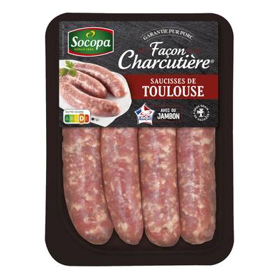 Socopa Saucisses de Toulouse Façon Charcutière avec du Jambon, 4x100g