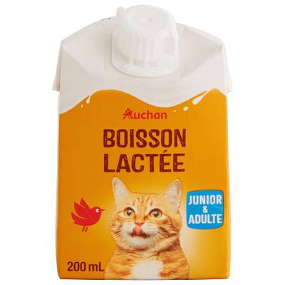 Auchan Boisson lactée pour chat junior et adulte, 20cl