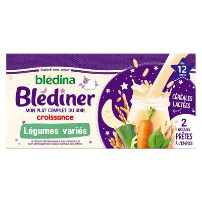 Blédina - Blédîner Céréales lactées et légumes variés Brique Bébé Dès 12 mois, 2x25cl