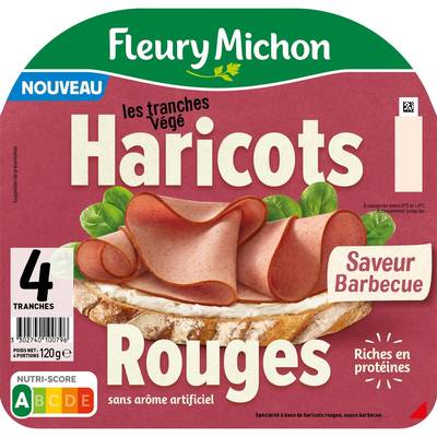 Fleury Michon Les Tranches Végé Haricot Rouge Saveur Barbecue, 4 tranches - 120g