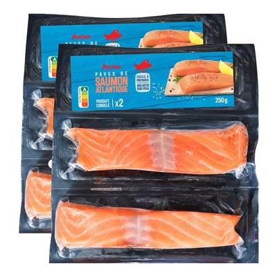 Auchan Pavé de saumon d'Atlantique sans peau et sans arêtes, Lot de 2x250g