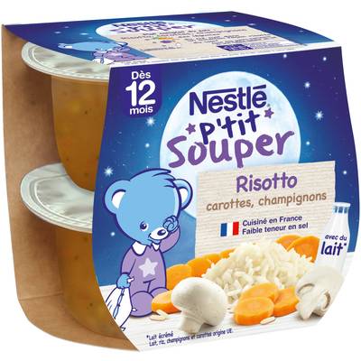 Nestlé - P'tit Souper Risotto Carottes Champignons Bol Bébé Dès 12 mois, 2x200g