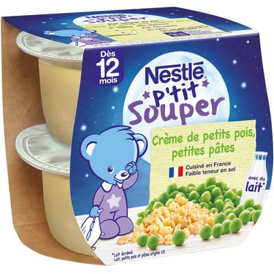Nestlé - P'tit Souper Crème de petits pois, petites pâtes Bol Bébé Dès 12 mois, 2x200g