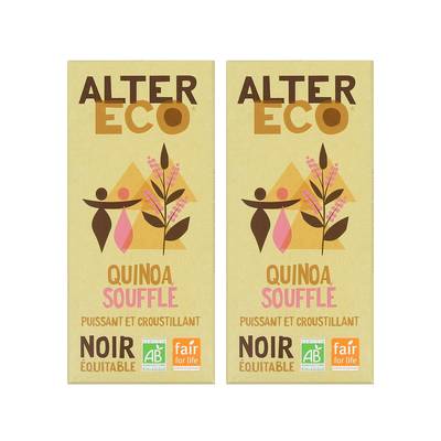 Alter Eco - Commerce Equitable Chocolat noir Quinoa Soufflé 60% Cacao Bio du Pérou, Lot de 2x100g