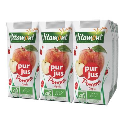 Vitamont Pur jus de pomme bio Origine France, Lot de 6x20CL