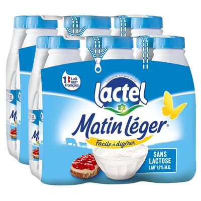 Matin Léger de Lactel Lait demi écrémé sans lactose, 2 apcks de 6x1l