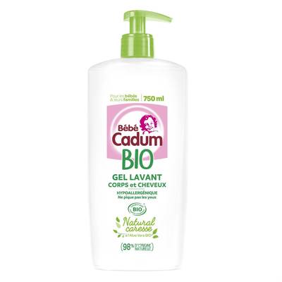Bébé Cadum Gel Lavant Corps & Cheveux Natural Caresse certifié Bio, 750ml