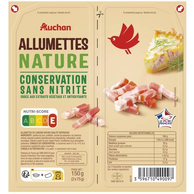 Auchan Allumettes Nature Sans Nitrite, 2x75g