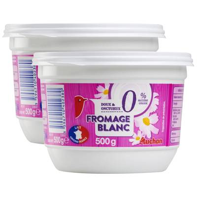 Auchan Fromage blanc allégé 0%mg, Lot de 2x500g