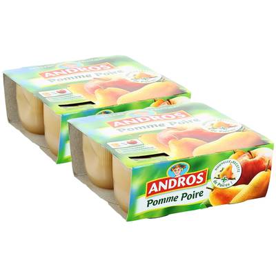 Andros Compote Pomme Poire, 2 packs de 4x100g