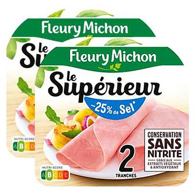 Fleury Michon Jambon Supérieur,  Taux de Sel Réduit -25%*, Lot de 2x70g