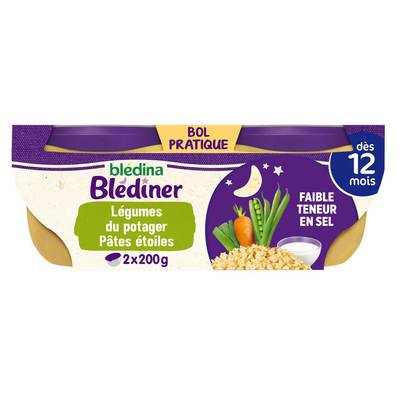 Blédina - Blédîner Légumes du Potager Pâtes étoile Bol Bébé Dès 12 mois, 2x200g