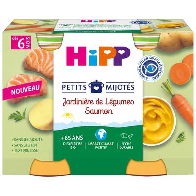 Hipp - Petits Mijotés Jardinière de Légumes Saumon Bio Pot Bébé Dès 6 Mois, 2x190g