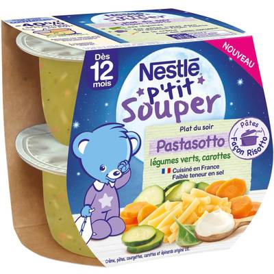 Nestlé - P'tit Souper Pastasotto légumes verts carottes Bol Bébé Dès 12 mois, 2x200g
