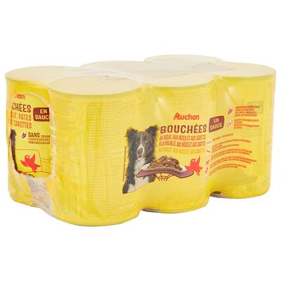 Auchan Bouchées en sauce Recettes à la viande pour chien, 6x400g