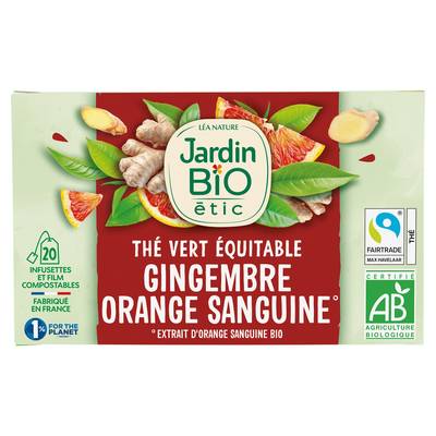 Jardin Bio Etic Thé vert Gingembre Saveur Orange Sanguine Bio - 20 sachets, 30g
