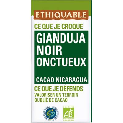Ethiquable - Commerce Equitable Chocolat noir Gianduja onctueux 42% Cacao Bio du Nicaragua, 100g