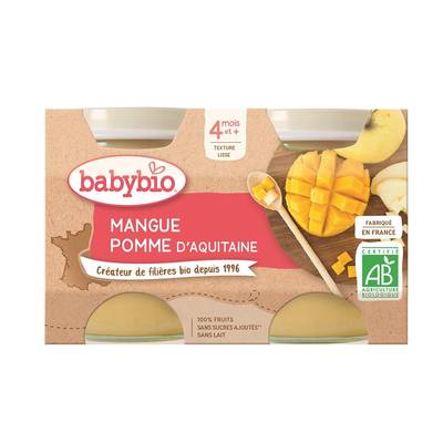 Babybio Mangue, Pomme d'Aquitaine Bio Pot Bébé Dès 4 mois, 2x130g
