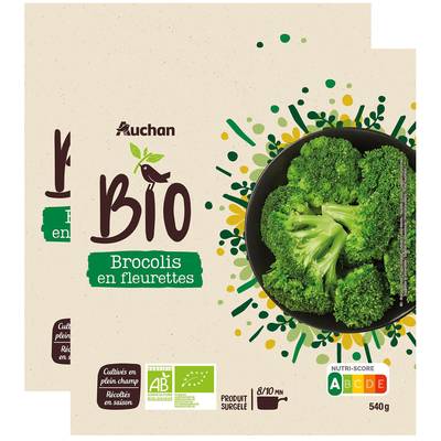Auchan BIO Brocolis en fleurettes bio, Lot de 2x540g