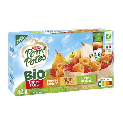 Pom Potes Multivariétés Sans sucres ajoutés Bio, 12 gourdes de 90g