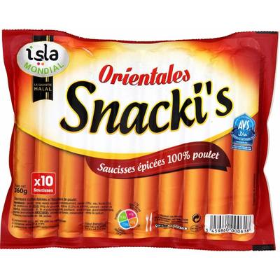 Isla Mondial Snacki's Saucisses Epicées au Poulet - HALAL, 10 saucisses - 300g