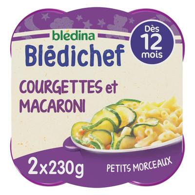 Blédina - Blédi'chef Fondue de Courgettes et Petit Macaroni Assiette Bébé Dès 12 mois, 2x230g