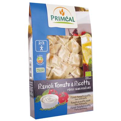 Priméal Ravioli tomate fromage bio, pâtes semi-fraîches, 250g