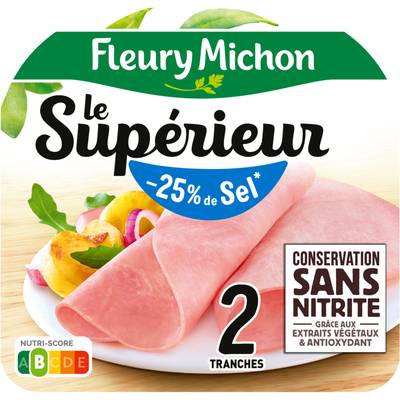 Fleury Michon Jambon Supérieur, Taux de Sel Réduit -25%*, 2 tranches - 70g