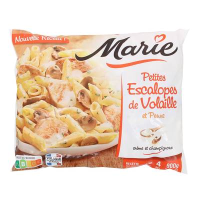 Marie Petites escalopes de volaille et penne à la crème et aux champignons, 900g