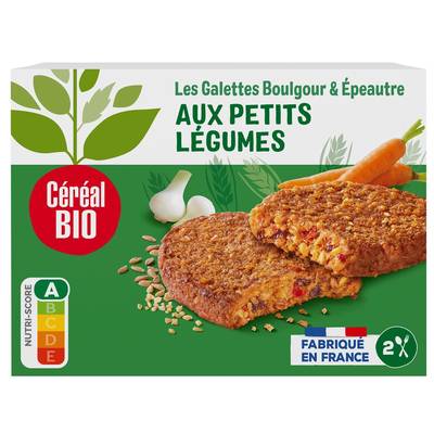Céréal Bio 2 Galettes Végétales Epeautre Boulgour Petits Légumes Vegan Bio, 2x100g