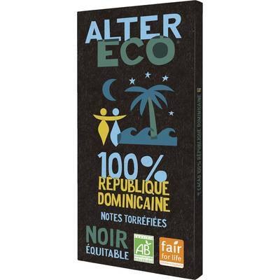 Alter Eco - Commerce Equitable Chocolat noir bio 100% Cacao République dominicaine, 100g