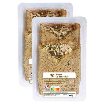 Auchan Le Traiteur Galettes Jambon Champignons de Paris et Emmental, Lot de 2 - 2x150g