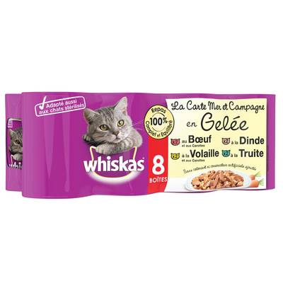 Whiskas Boites en Gelée Carte Mer et Campagne 4 variétés pour chat, 8x390g