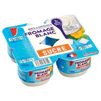 Auchan Fromage blanc sucré 3%mg, 4x100g