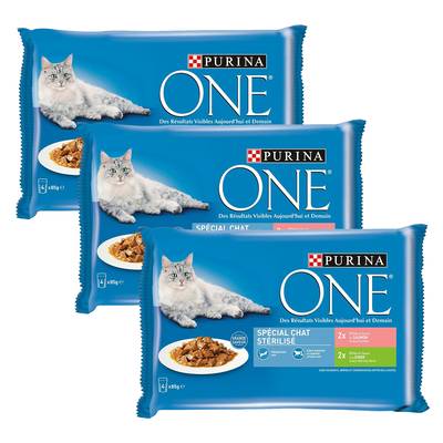 Purina - One Sachets en sauce Effilée saumon et dinde pour chat stérilisé, Lot de 3x4x85g